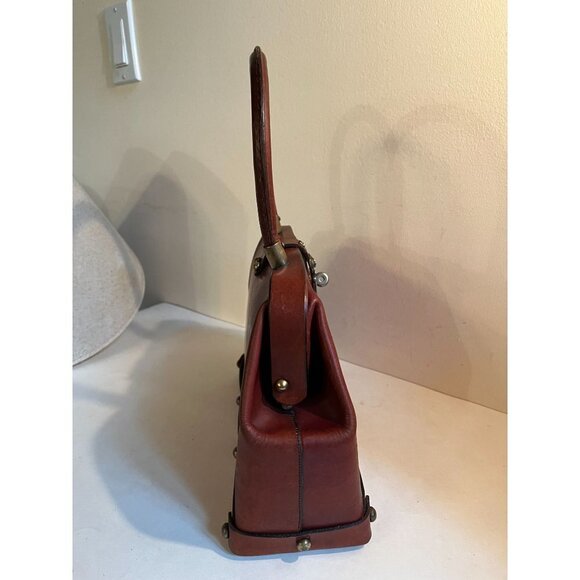 VIntage Etienne Aigner Leather Frame Bag Studded Red Cognac 1960s - Picture 5 of 12